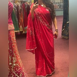 Elegant Red Embellished Saree